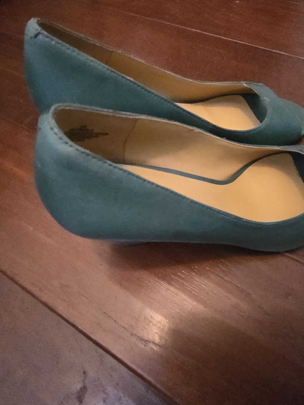 Nine West Teal Open-Toe Leather Heels - Picture 3 of 4